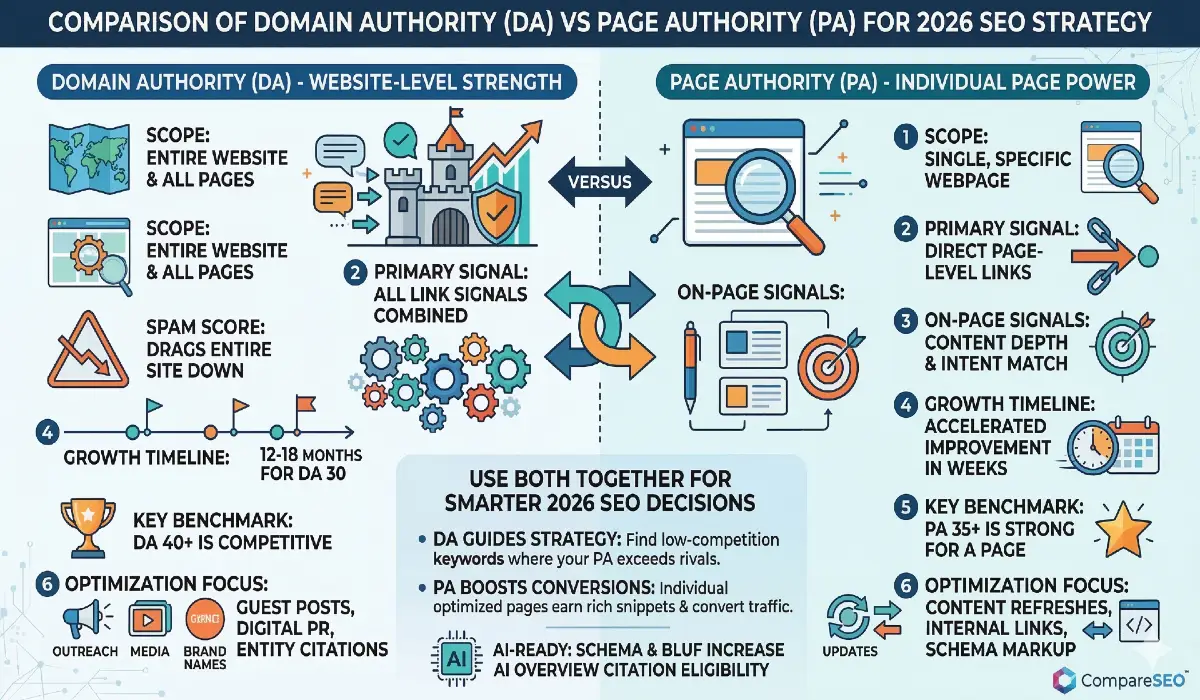 Comparison of Domain Authority vs Page Authority